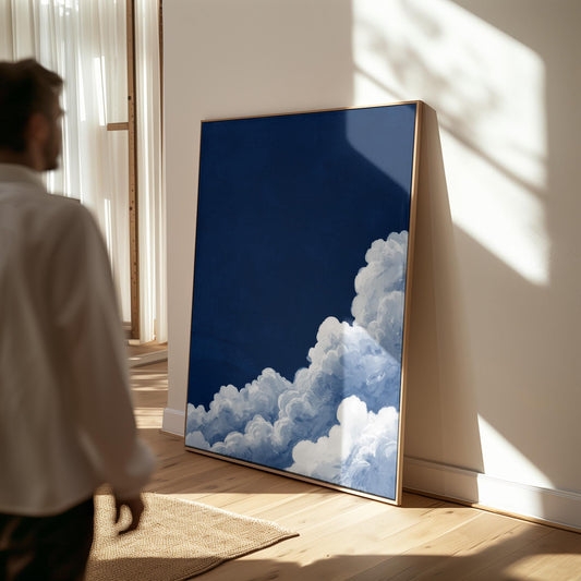 Cloud Wall Art Blue Wall Art Abstract Art Print Minimalist Wall Art Indigo Canvas Maximalist Decor Sky Wall Art Wedding Gift