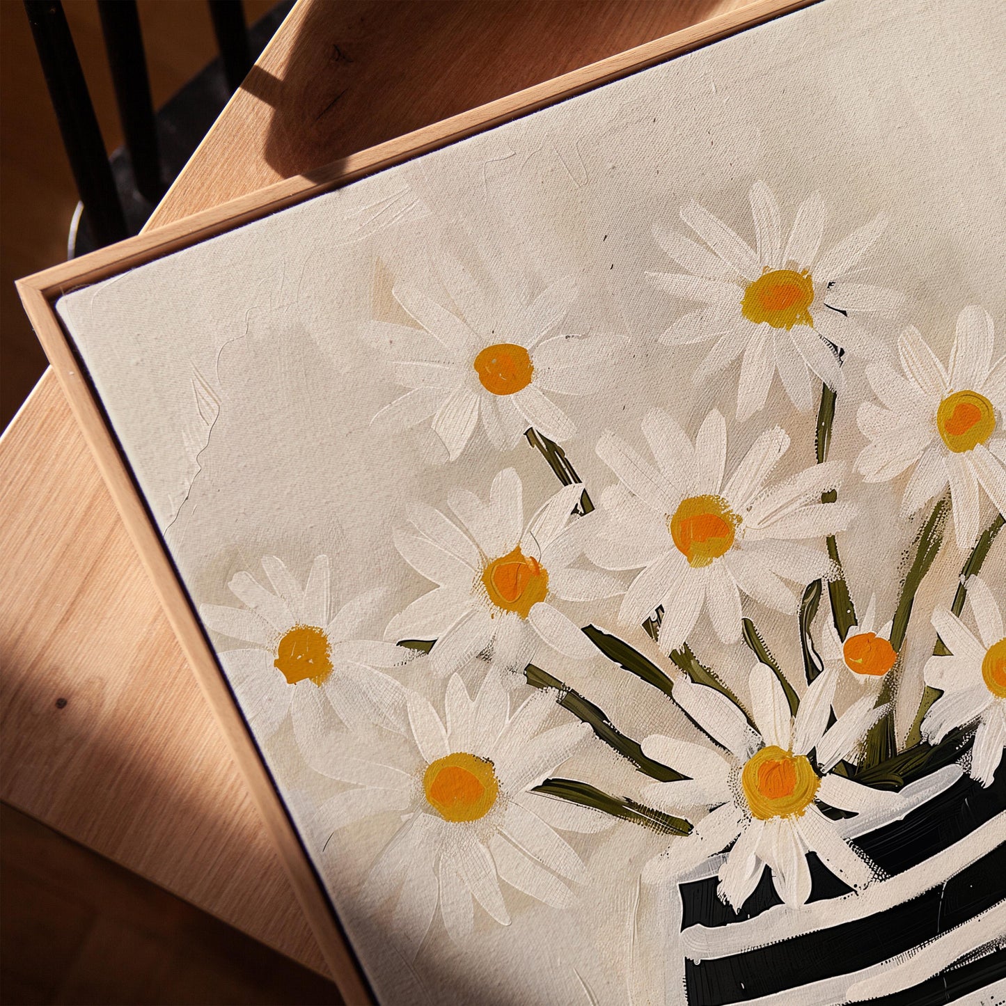 Daisy Flower Canvas Wall Art Modern Botanical Print Black and White Vase Large Floral Painting for Dining Room or Living Room