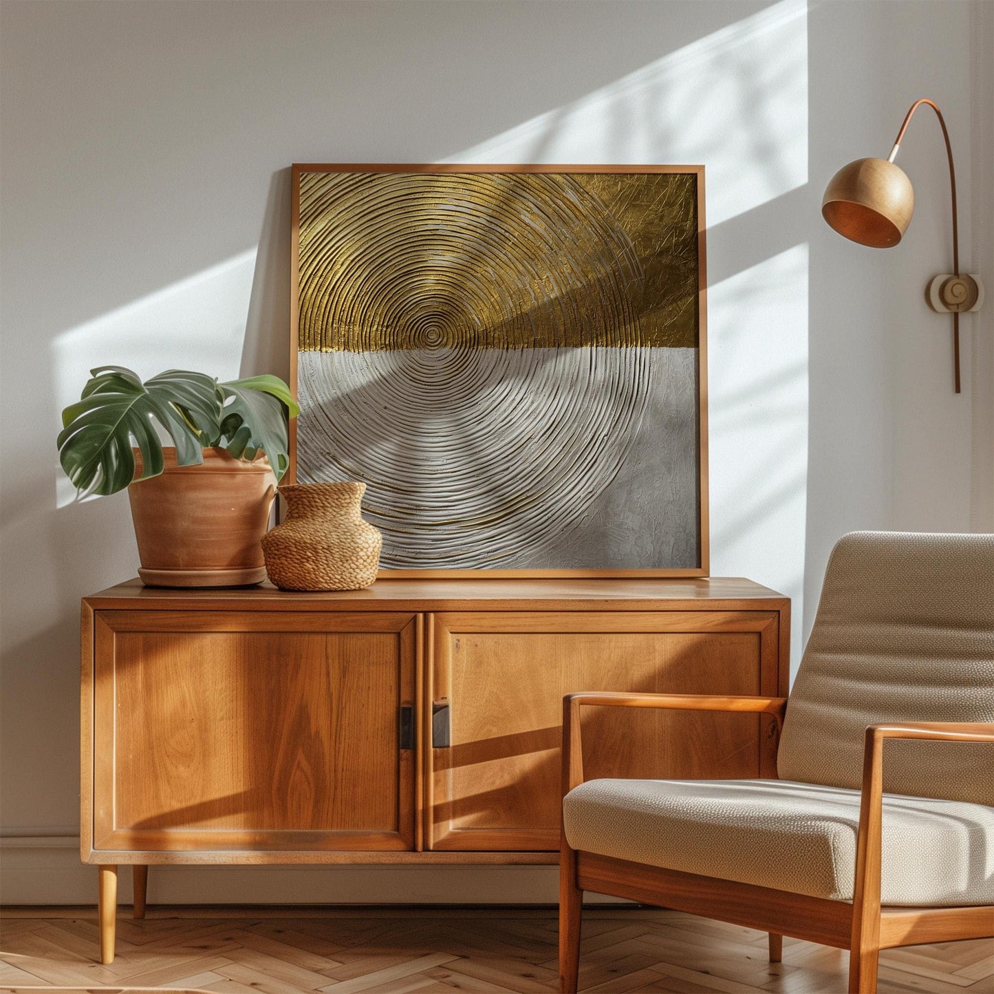 Canvas Wall Art: Gold and White Texture - Floating Frame Option