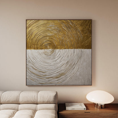 Gold & White Textured Canvas Art: Modern Square Floating Frame Print
