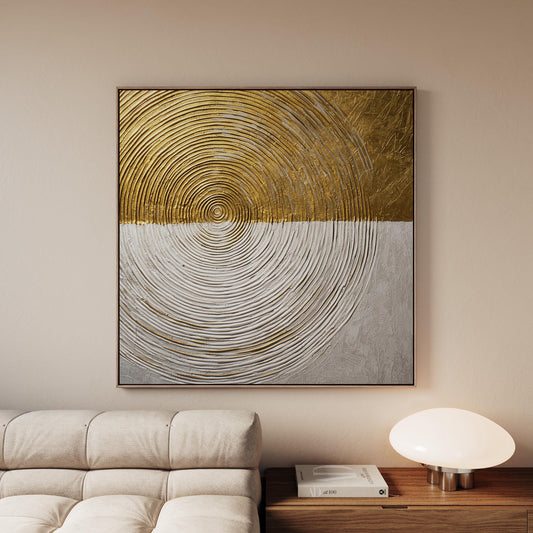 Gold & White Textured Canvas Art: Modern Square Floating Frame Print