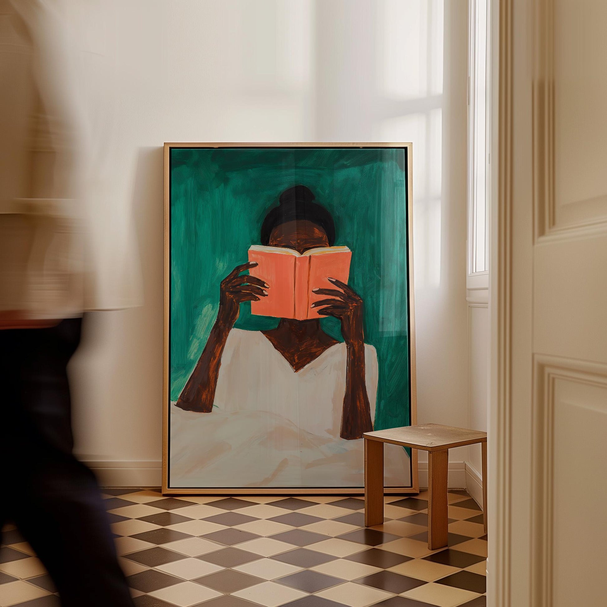 Woman Reading Book Canvas Wall Art Modern Minimalist Large Abstract Print for Bedroom or Living Room Decor