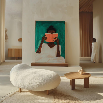 Woman Reading Book Canvas Wall Art Modern Minimalist Large Abstract Print for Bedroom or Living Room Decor