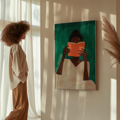 Woman Reading Book Canvas Wall Art Modern Minimalist Large Abstract Print for Bedroom or Living Room Decor
