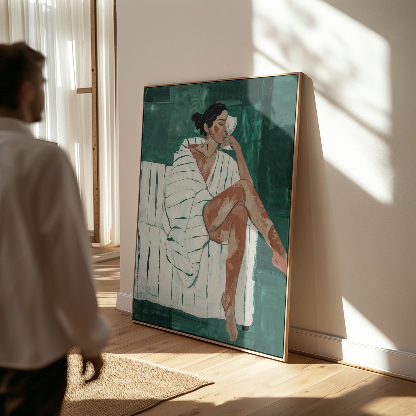 Woman Relaxing Canvas Wall Art Modern Minimalist Abstract Figure Large Print for Bedroom or Living Room