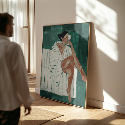 Woman Relaxing Canvas Wall Art Modern Minimalist Abstract Figure Large Print for Bedroom or Living Room