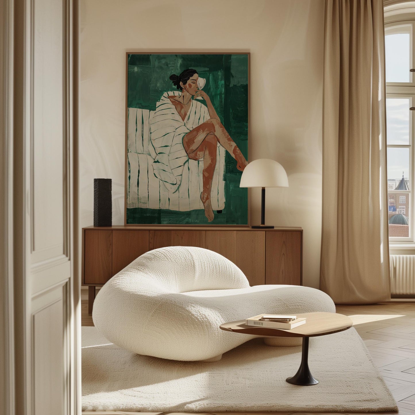 Woman Relaxing Canvas Wall Art Modern Minimalist Abstract Figure Large Print for Bedroom or Living Room