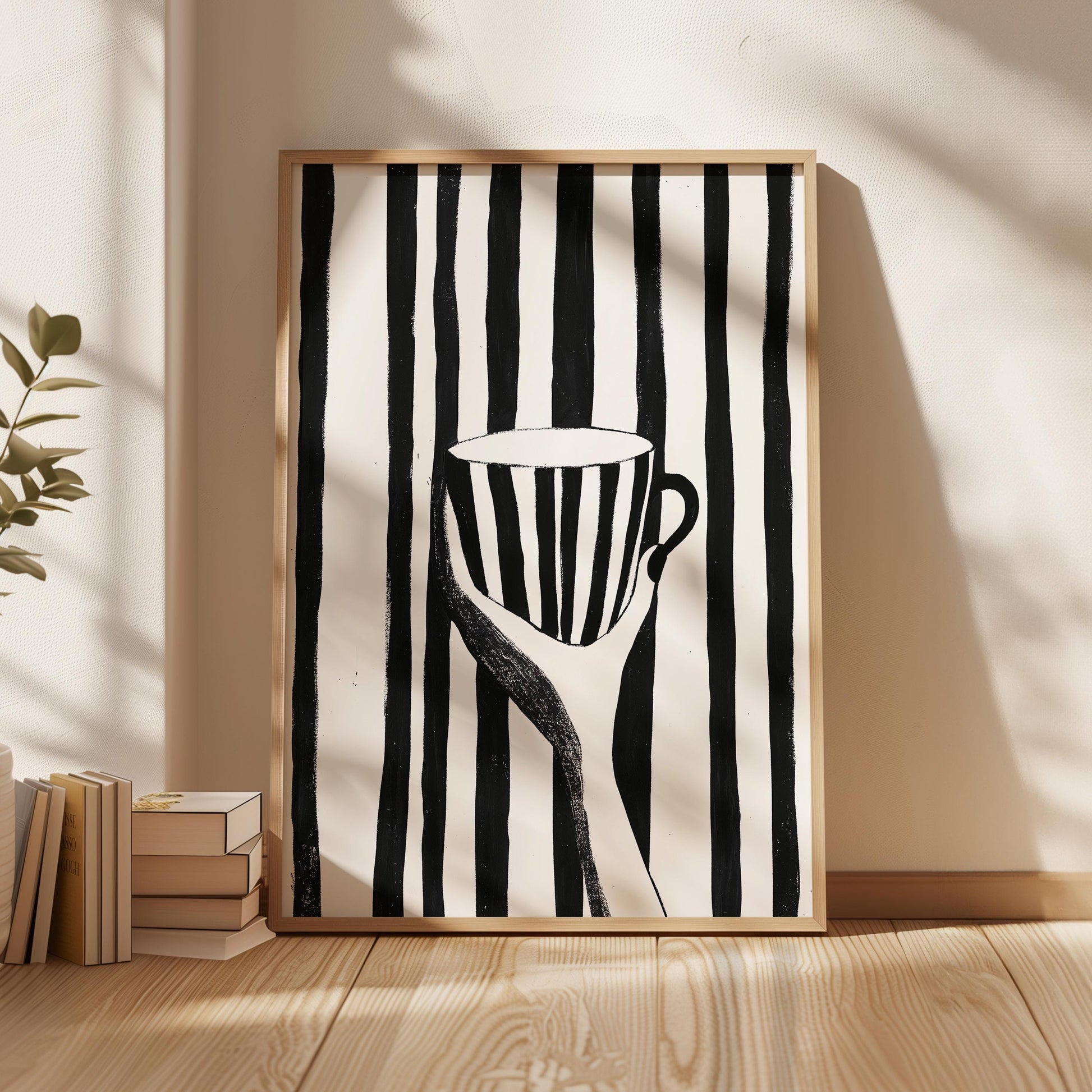 Minimalist Black and White Coffee Cup Wall Art Print Abstract Modern Canvas Painting Large Kitchen or Dining Room Decor