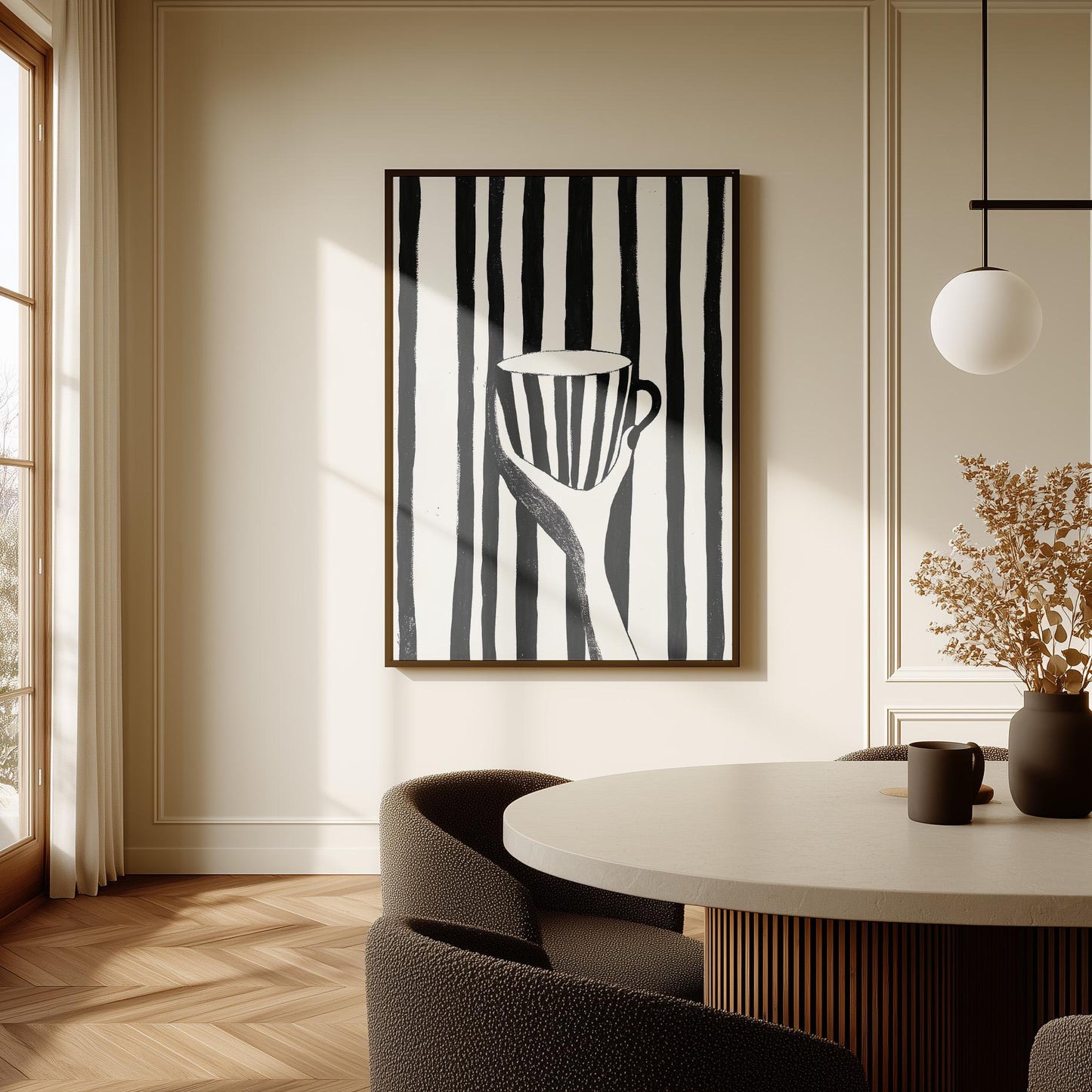 Minimalist Black and White Coffee Cup Wall Art Print Abstract Modern Canvas Painting Large Kitchen or Dining Room Decor