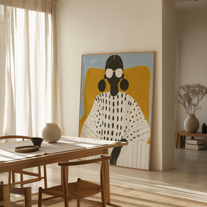 Modern Woman Wall Art Print Minimalist Portrait Canvas Painting with Sunglasses Large Contemporary Decor for Living Room or Office