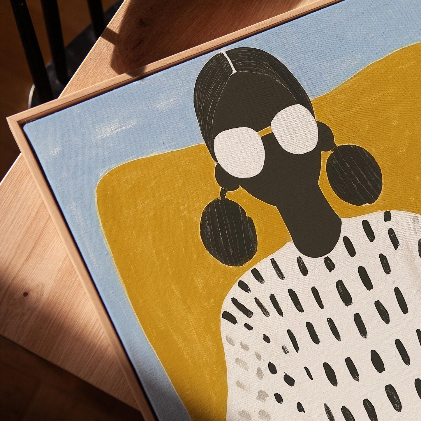Modern Woman Wall Art Print Minimalist Portrait Canvas Painting with Sunglasses Large Contemporary Decor for Living Room or Office