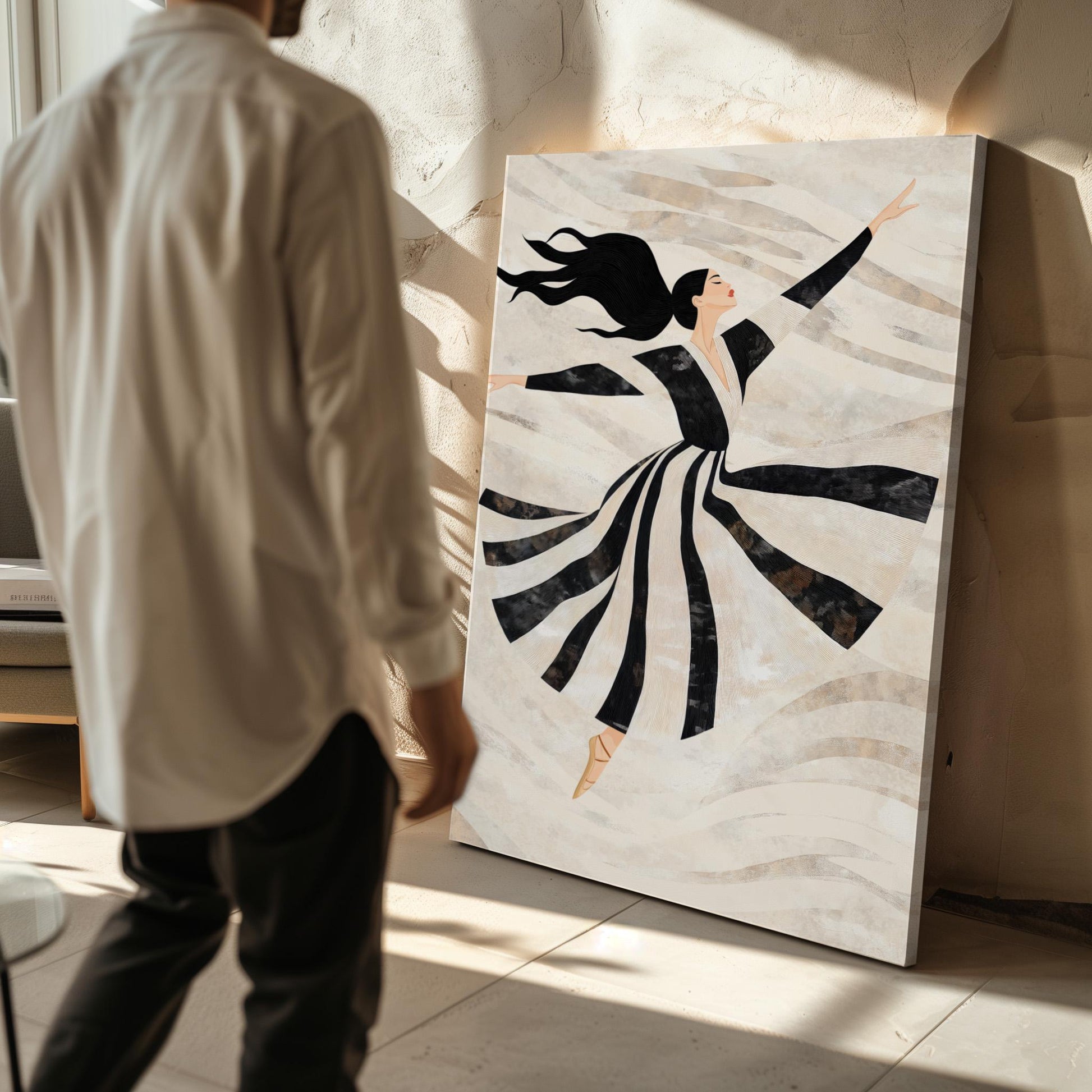 Elegant Dancer Wall Art Print Minimalist Ballet Canvas Large Modern Black and White Painting for Living Room or Bedroom Decor