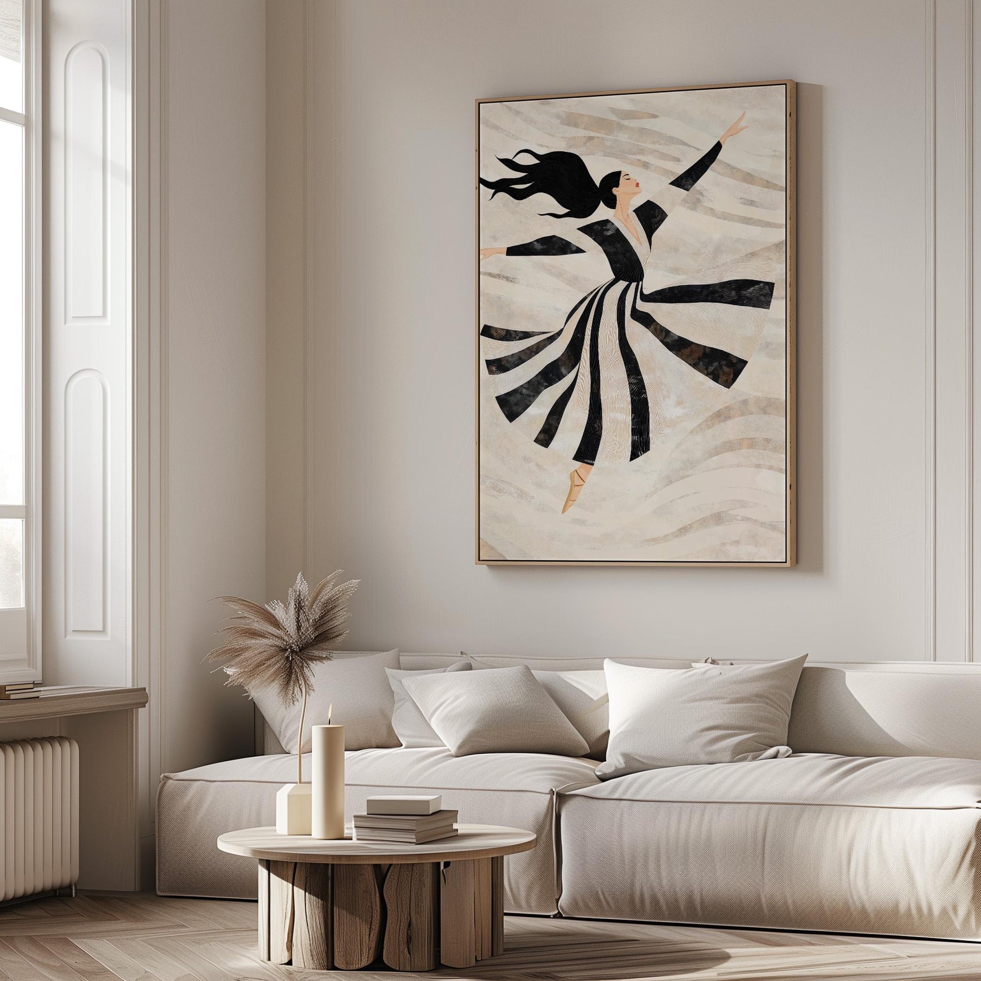 Elegant Dancer Wall Art Print Minimalist Ballet Canvas Large Modern Black and White Painting for Living Room or Bedroom Decor