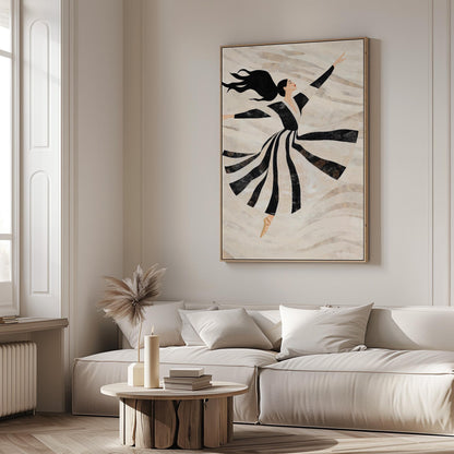 Elegant Dancer Wall Art Print Minimalist Ballet Canvas Large Modern Black and White Painting for Living Room or Bedroom Decor