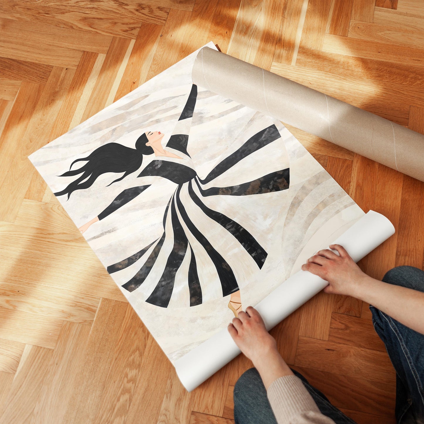 Elegant Dancer Wall Art Print Minimalist Ballet Canvas Large Modern Black and White Painting for Living Room or Bedroom Decor