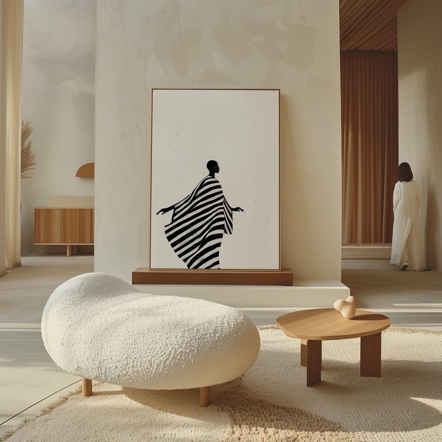 Minimalist Silhouette Wall Art Print Black and White Striped Robe Canvas Modern Portrait Large Living Room Bedroom Decor