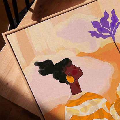 Colorful Woman with Flower Wall Art Print Modern Abstract Canvas Orange Purple Large Living Room Bedroom Decor