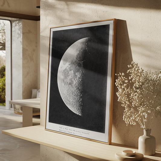 Moon Wall Art Black and White Canvas Print Astronomy Poster Lunar Phase Vintage Style Large Bedroom or Living Room Decor