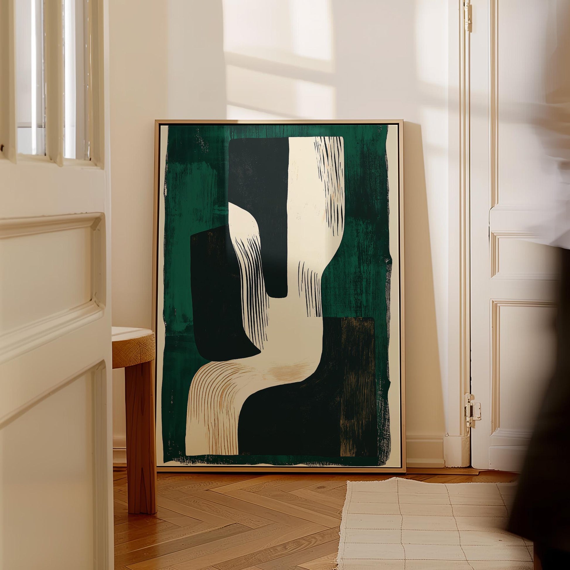 Abstract Wall Art Green and Beige Modern Canvas Print Minimalist Geometric Painting Large Living Room or Office Decor