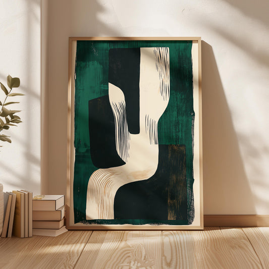 Abstract Wall Art Green and Beige Modern Canvas Print Minimalist Geometric Painting Large Living Room or Office Decor