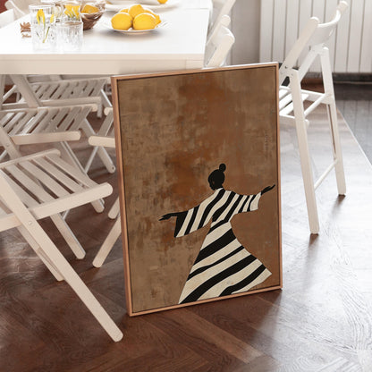 Minimalist Striped Woman Wall Art, Brown Modern Canvas Print, Large Neutral Decor for Living Room or Office