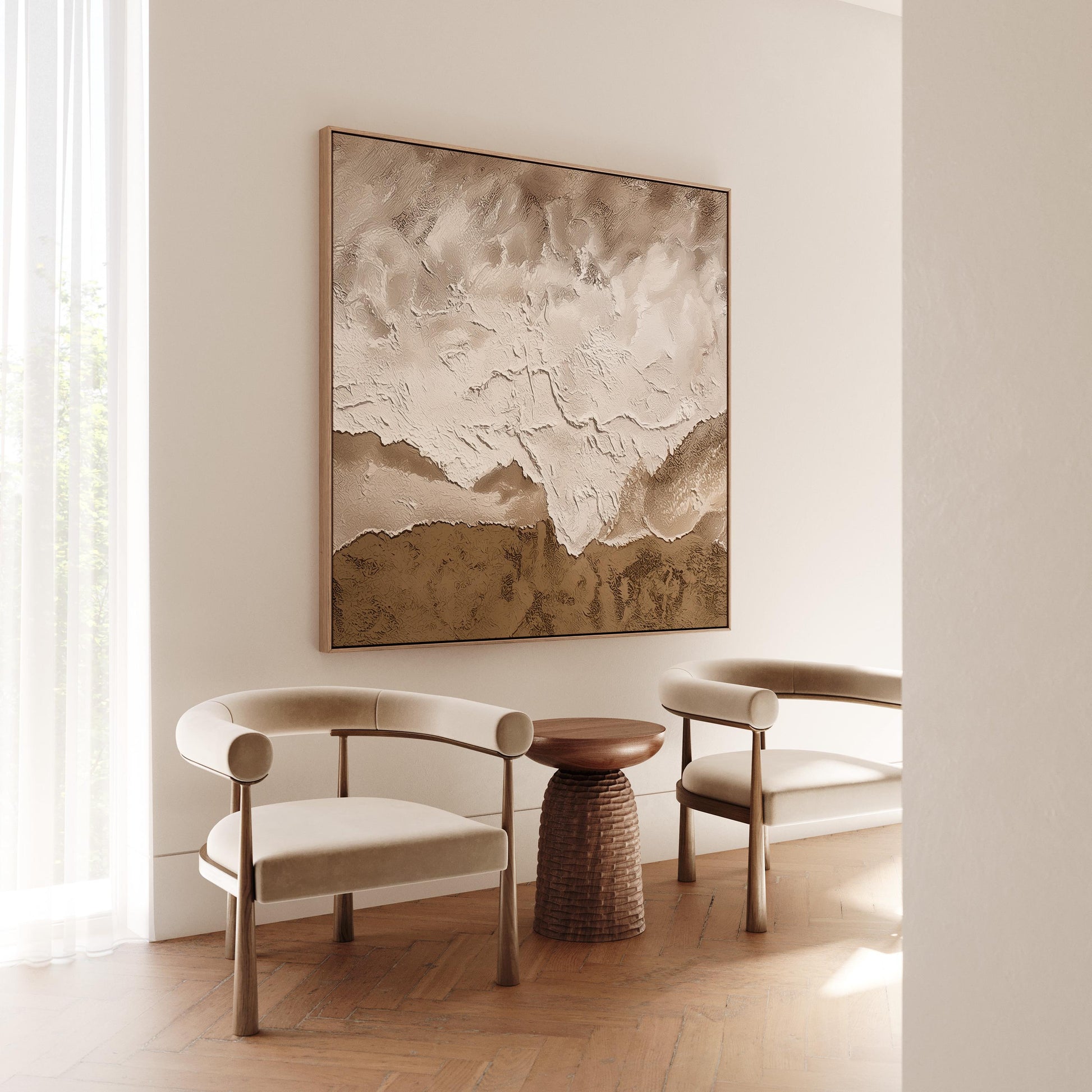 Textured Neutral Canvas Art: Beige and Earth Tones, Minimalist Square Abstract Painting