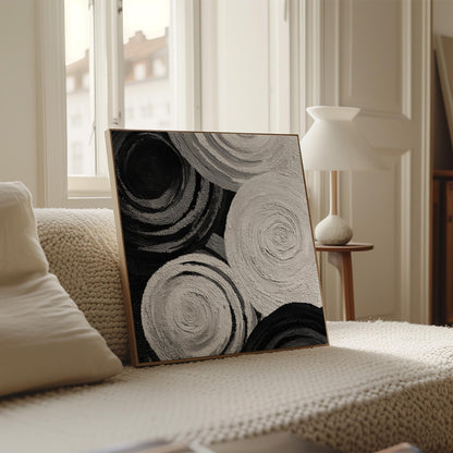 Black and White Wall Art:  Abstract Circles - Floating Frame Option