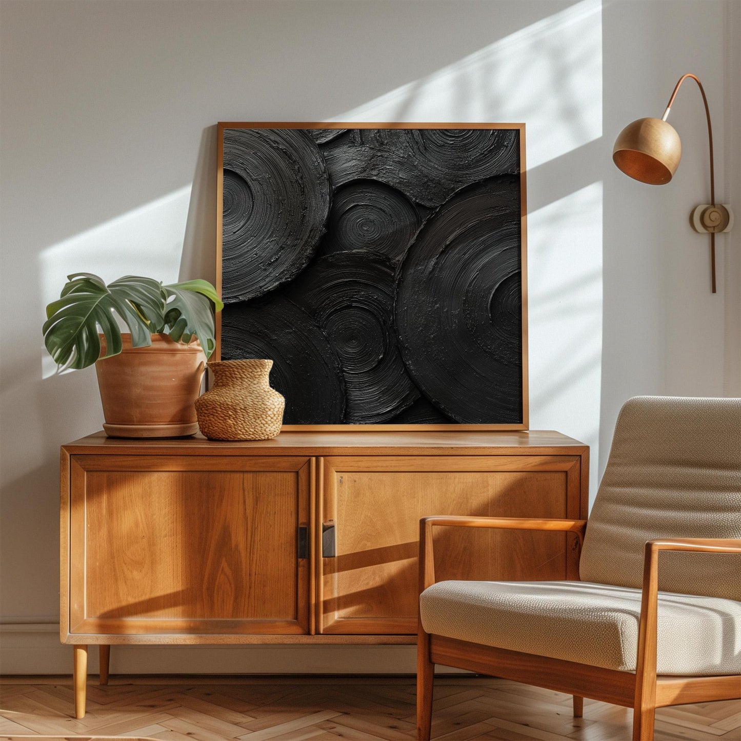 Abstract Black Circles Canvas Print: Minimalist Square Wall Art