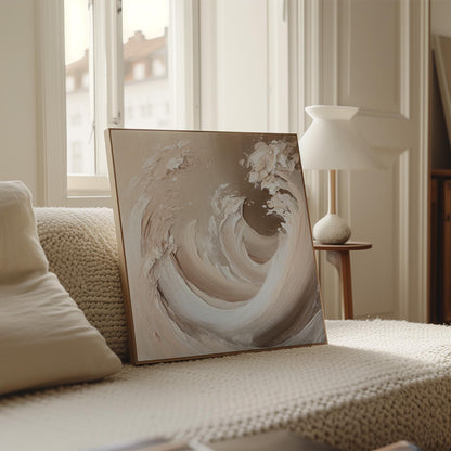 Canvas Wall Art: Beige Wave Abstract - Floating Wood Frame Option
