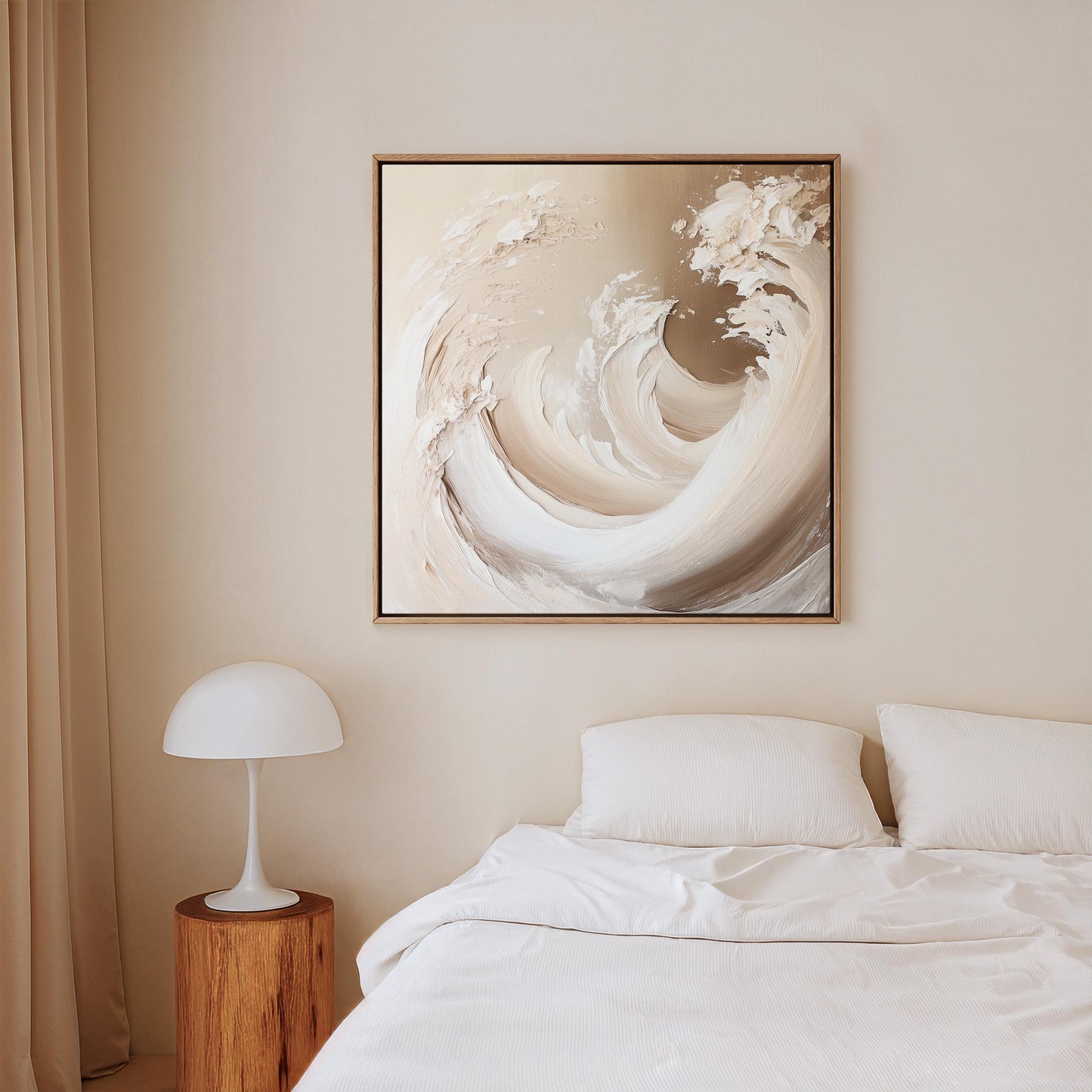 Canvas Wall Art: Beige Wave Abstract - Floating Wood Frame Option