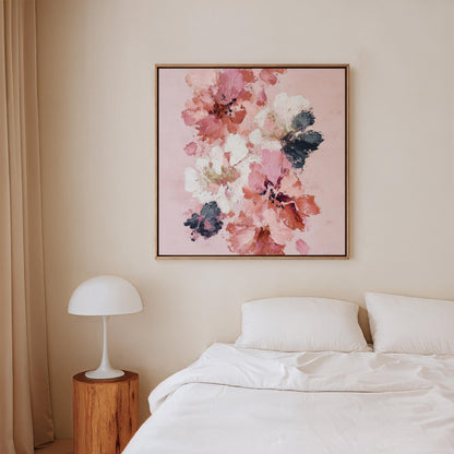 Floral Wall Art: Pink and Coral Abstract Flowers (Large Square Canvas)