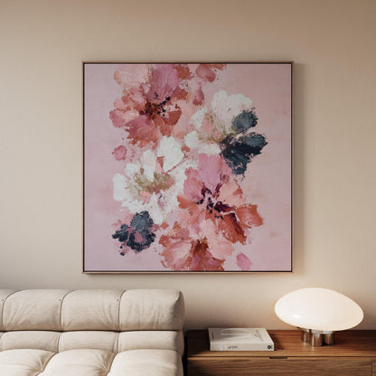 Floral Canvas Wall Art: Pink and Coral Abstract Flowers, Large Square Textured Painting