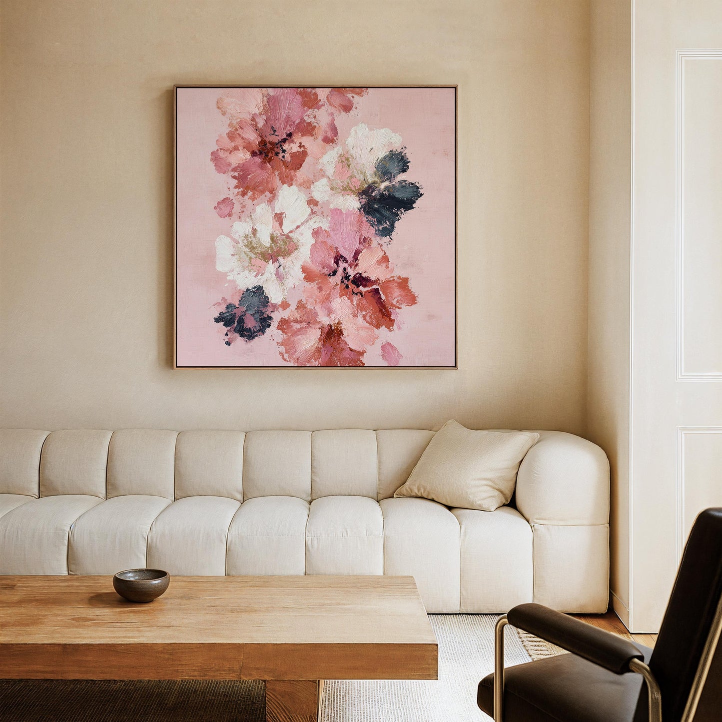 Floral Wall Art: Pink and Coral Abstract Flowers (Large Square Canvas)