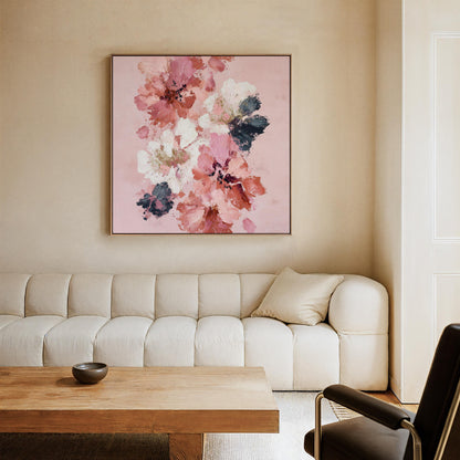 Floral Wall Art: Pink and Coral Abstract Flowers (Large Square Canvas)