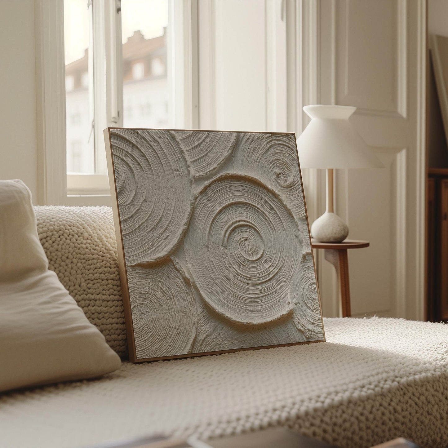 Neutral Beige Abstract Circle Canvas -  Large Square Wall Art