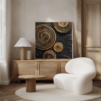 Gold Spiral Wall Art: Abstract Canvas Print (Square