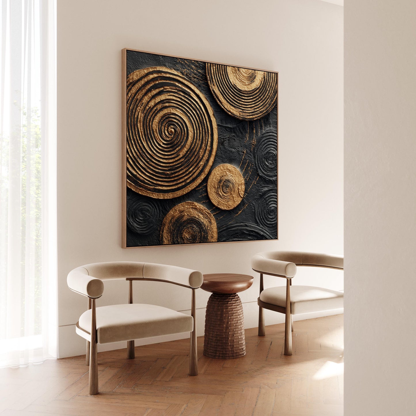 Gold Spiral Wall Art: Abstract Canvas Print (Square