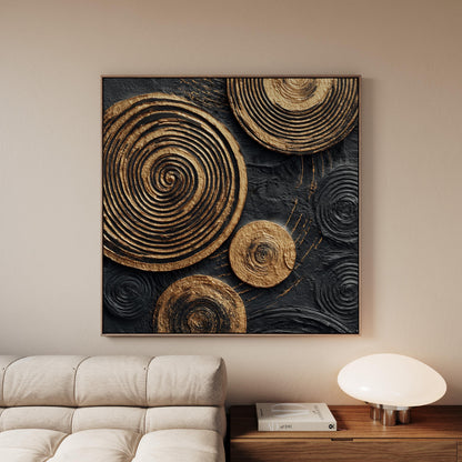 Gold Spiral Wall Art: Abstract Canvas Print (Square