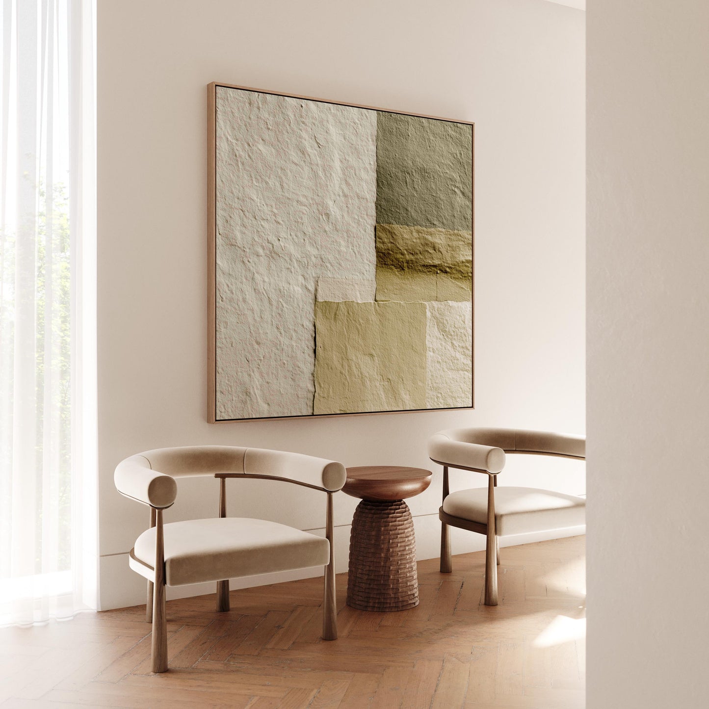 Abstract Canvas Wall Art - Green Beige Minimalist Geometric Print