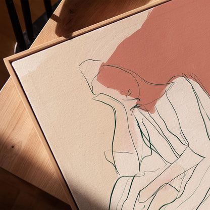 Abstract Minimalist Line Art Print Terracotta and Cream | Modern Figurative Giclée Canvas Wall Art for Bedroom Living Room Office