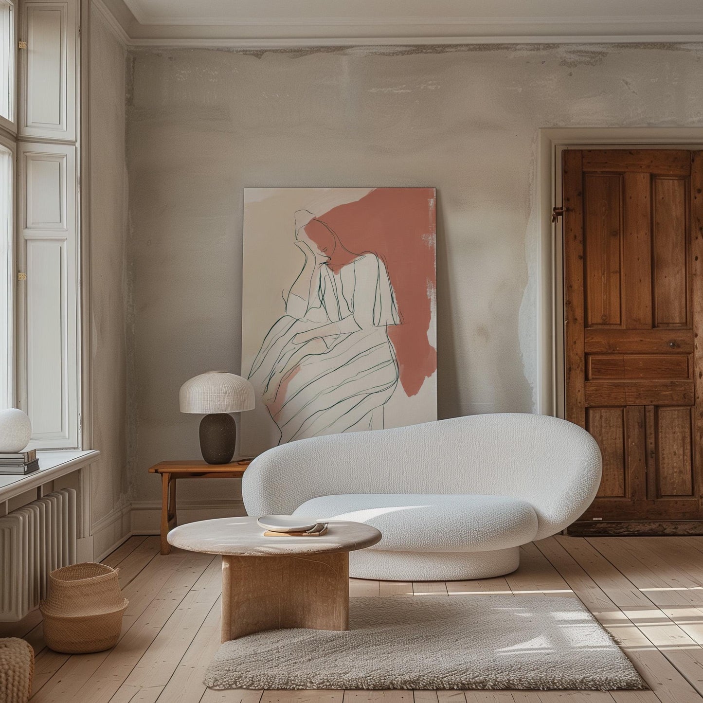 Abstract Minimalist Line Art Print Terracotta and Cream | Modern Figurative Giclée Canvas Wall Art for Bedroom Living Room Office