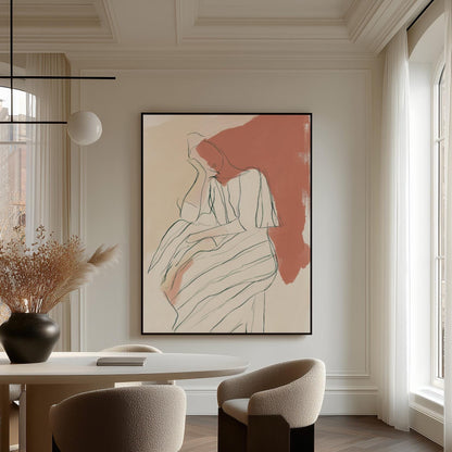 Abstract Minimalist Line Art Print Terracotta and Cream | Modern Figurative Giclée Canvas Wall Art for Bedroom Living Room Office