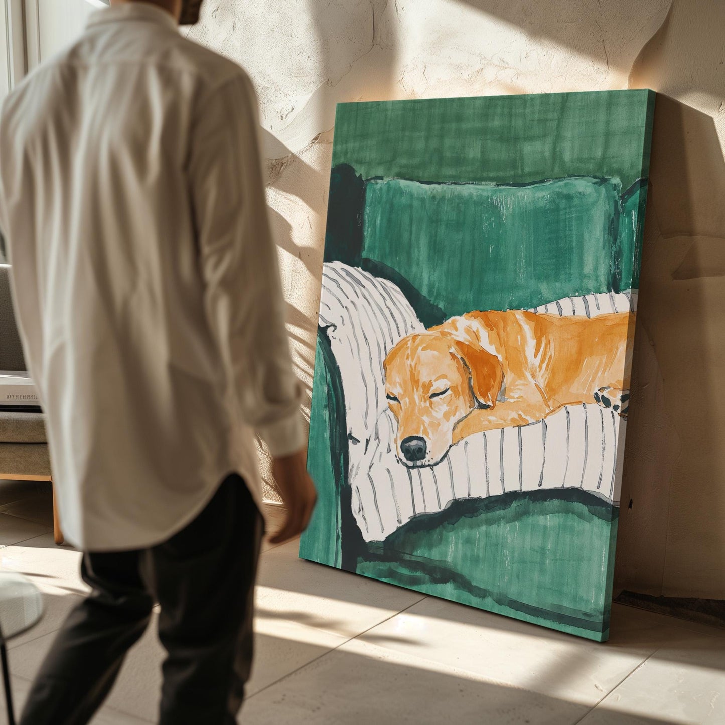 Dog Wall Art Sleeping Golden Retriever Canvas Print Cozy Pet Artwork for Living Room Bedroom or Office