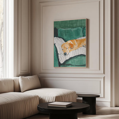 Dog Wall Art Sleeping Golden Retriever Canvas Print Cozy Pet Artwork for Living Room Bedroom or Office