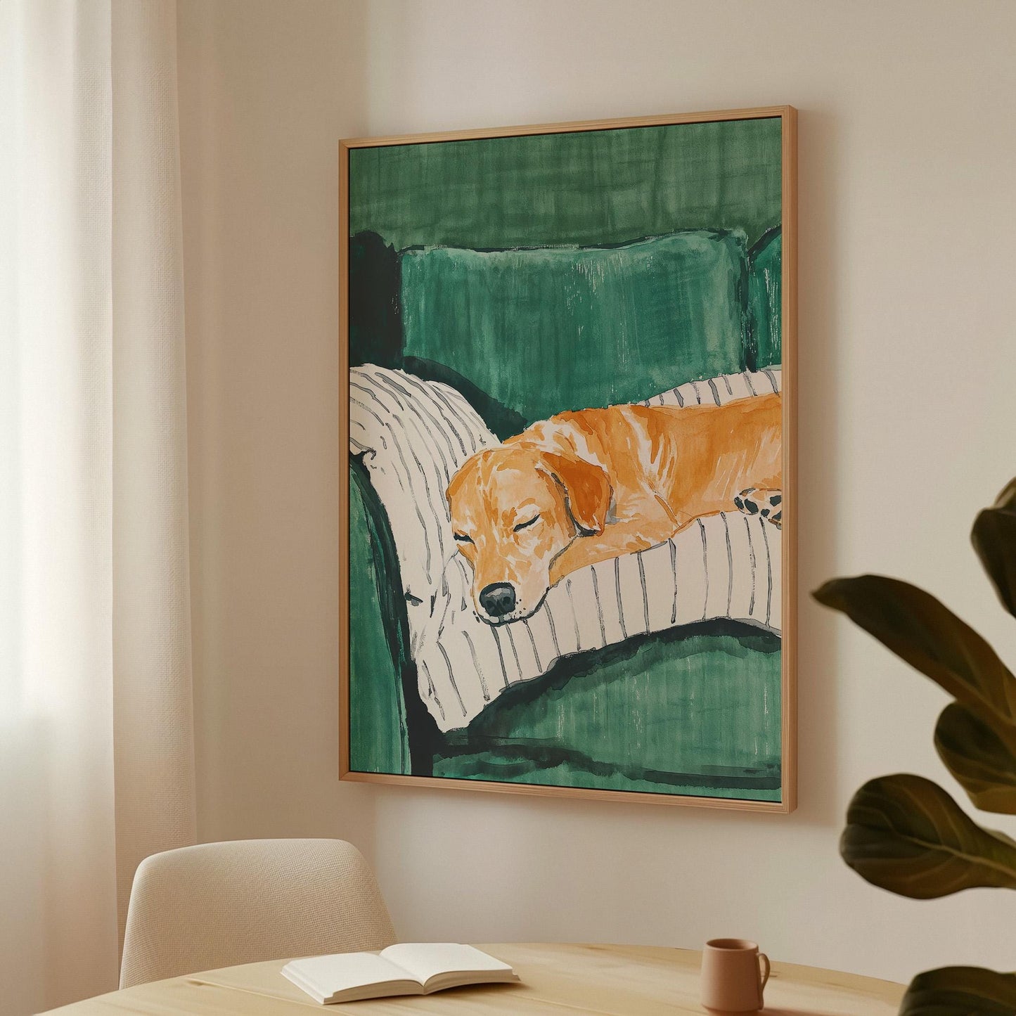 Dog Wall Art Sleeping Golden Retriever Canvas Print Cozy Pet Artwork for Living Room Bedroom or Office