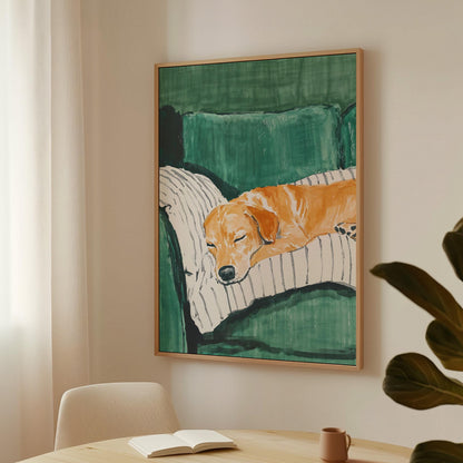Dog Wall Art Sleeping Golden Retriever Canvas Print Cozy Pet Artwork for Living Room Bedroom or Office