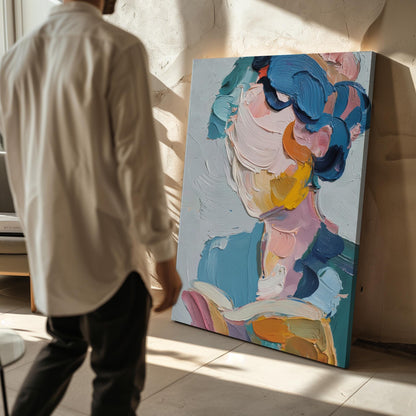 Colorful Abstract Woman Canvas Wall Art with Thick Oil Brush Strokes Modern Portrait Print for Living Room or Bedroom