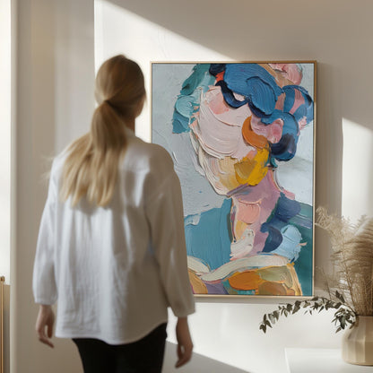 Colorful Abstract Woman Canvas Wall Art with Thick Oil Brush Strokes Modern Portrait Print for Living Room or Bedroom