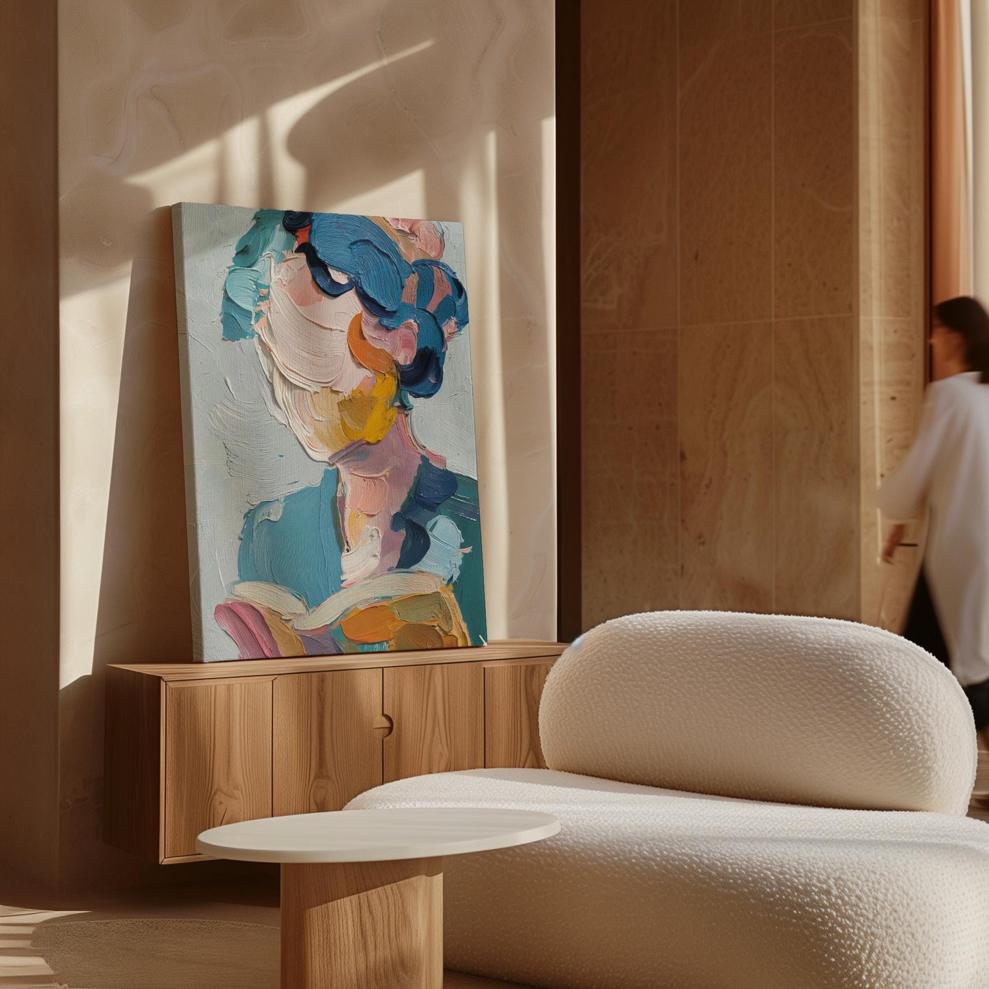 Colorful Abstract Woman Canvas Wall Art with Thick Oil Brush Strokes Modern Portrait Print for Living Room or Bedroom