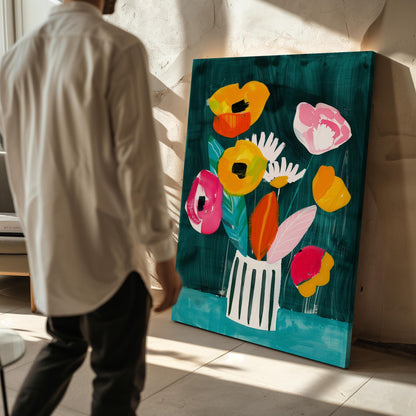 Colorful Flower Bouquet Painting Modern Floral Canvas Print Vibrant Wall Art for Living Room Dining Room or Office Decor